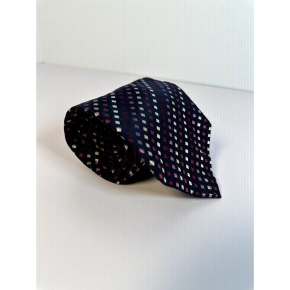 Beau Brummel Soho Silk Tie Navy Purple White Square Pattern Handmade Men’s - Picture 2 of 9